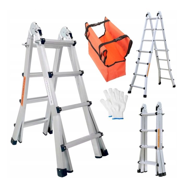 Scara telescopica multifunctionala Hooha, 3.9M, capacitate 150KG, pliabila, gri argintiu, set complet accesorii