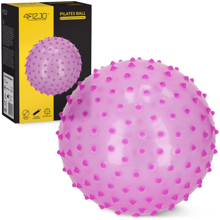 Minge senzoriala de reabilitare cu file de masaj, 4FIZJO, gonflabila, cu file de masaj, diametru 20 cm, ajutor de reabilitare, material robust, pompa inclusa, sistem anti-burst, roz