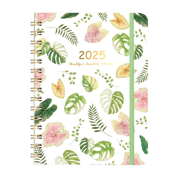 Agenda 2025, cu etichete lunare, 215 x 155mm, frunze de amarant rosu