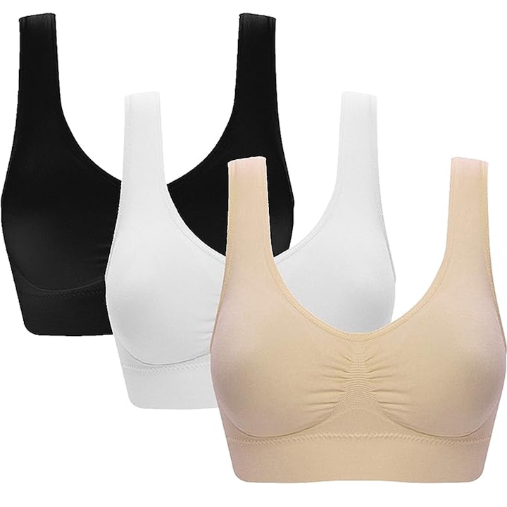 Set 3 Bustiera Sport, Hggzeg, Tampoane detasabile, Elasticitate buna, Respirabila si confortabila, Pentru alergare, exercitii aerobice, yoga, Nylon/Spandex