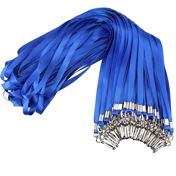 Комплект от 50 въжета за значки, Hggzeg, С метална кука, Лесен за закрепване и отделяне, Преносим, За лична карта, карта за достъп, Полиестер, 50 см, Син