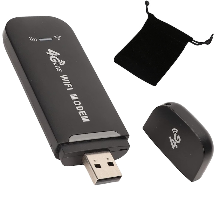 4G WiFi USB модем, Hggzeg, 150Mbps, със слот за SIM карта, чанта за съхранение, лесен за носене, за работа и пътуване, пластмаса, 9,6*3,3*1,2 см, черен
