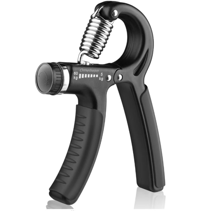 Flexor maini reglabil 5-60 kg, Rezistenta reglabila, Maner antiderapant, pentru antrenament antebrat, exercitii recuperare maini, Design ergonomic, Usor de transportat, pentru fitness Escalada Antrenament de forta Reabilitarea mainii, Negru