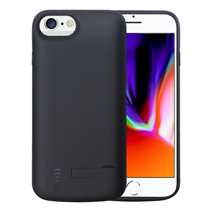 Védőtok, Macomi™, iPhone 6 / 6s / 7 / 8 / SE 2020 / SE 2022, 5500 mAh akkumulátorral, polikarbonát, TPU, fekete