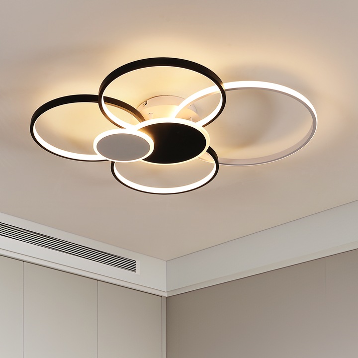 Mckalen LED полилей, 60W, 6800lm, черен/бял, кръгъл, алуминий, топло/неутрално/студено, непрекъснато регулиране на интензитета, с дистанционно управление, 80x65x10 см