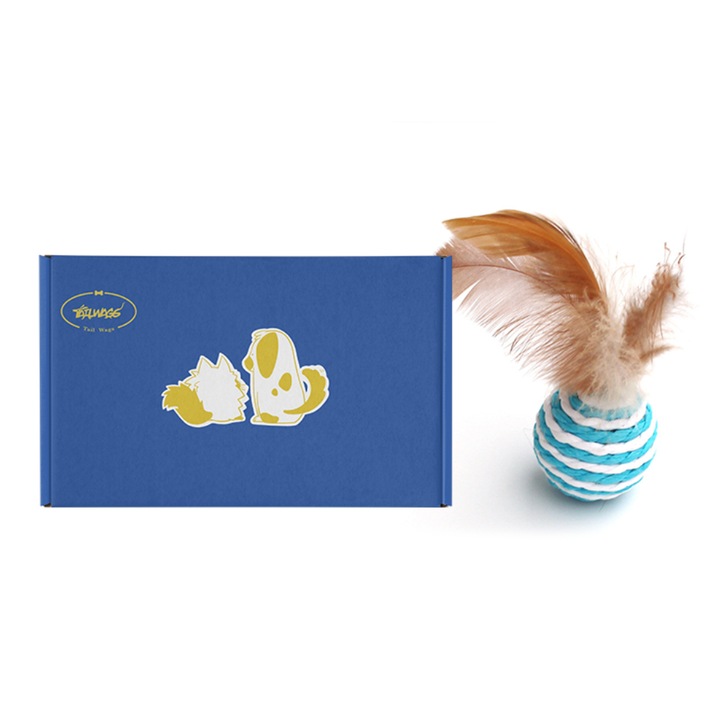 Jucarie interactiva pentru pisici Tail Wags, excelenta pentru divertismentul animalelor de companie, durabila si sigura, forma sferica, material sisal durabil, non-toxic si ecologic, 2 bucati intr-o cutie