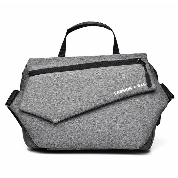 Férfi crossbody táska, nagy kapacitású, többfunkciós, vízálló, szürke, 31x22x10cm
