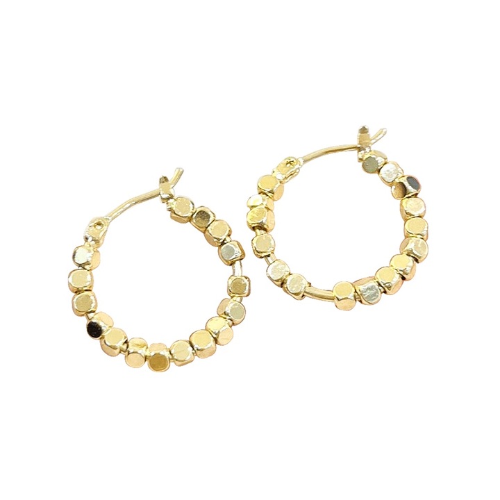 Обеци тип халки, С метално блокче, Позлатени, 2 см