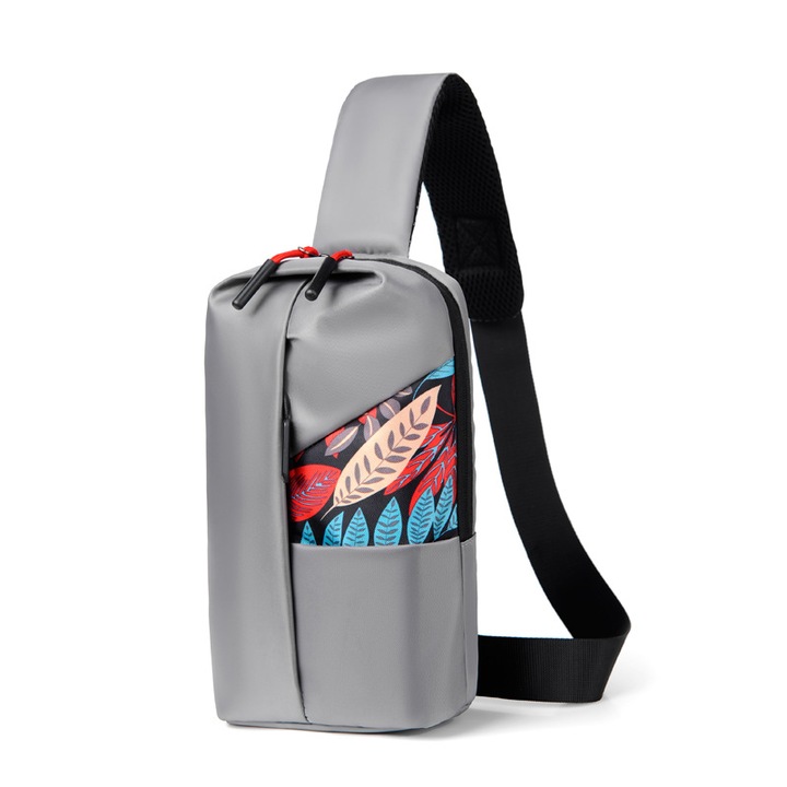 Válltáska, futártáska, unisex, vízálló, lopásgátló zseb, 27,5x15x7cm, szürke