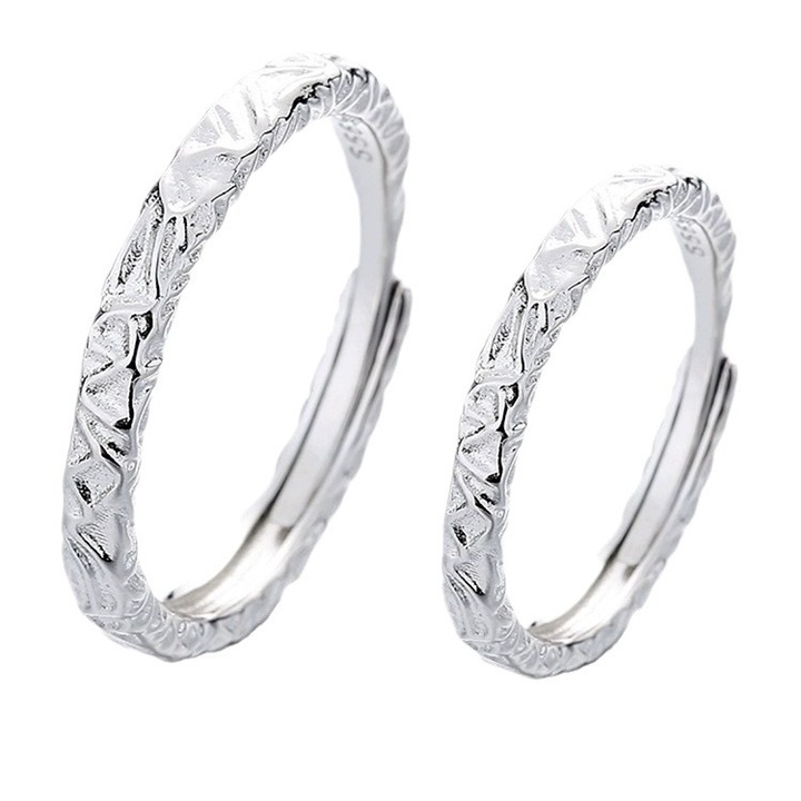 Inel de cuplu, placat cu aur alb, Inel marime europeana, barbat 55, femeie 50 (deschiderea poate regla marimea)