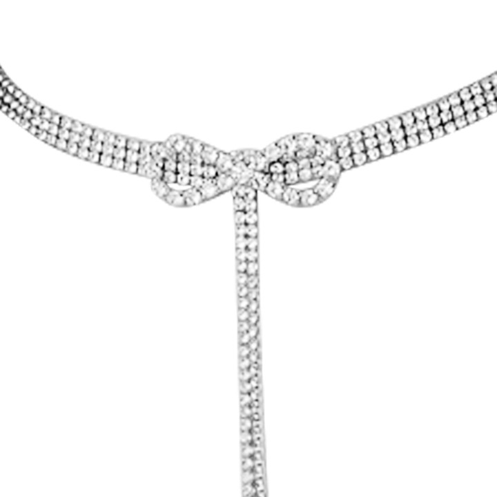 Colier cu ciucuri cu diamante cu funda, colier pentru clavicula, placati aur alb, Lungime colier 28cm+6cm