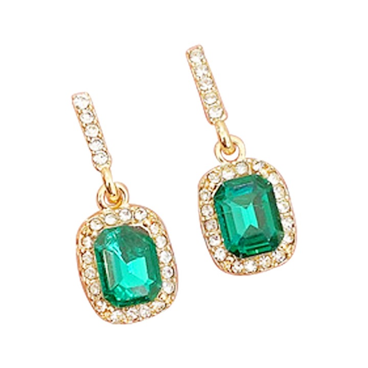 Cercei verzi stralucitori din imitatie de piatra pretioasa, placat cu aur, 2.5cm