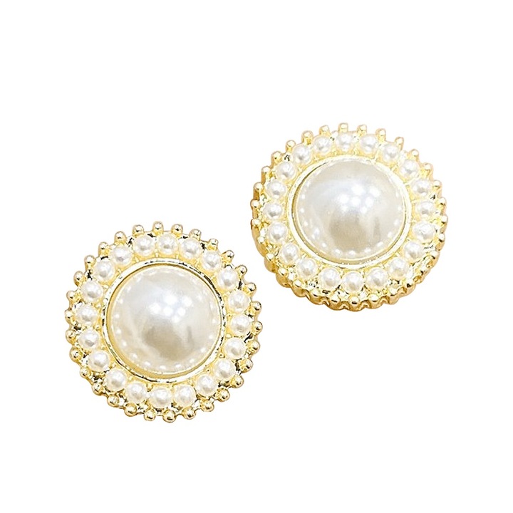 Gyöngy fülbevaló, egyszerű, S925 ezüst bedugó, aranyozott, 1,6cm