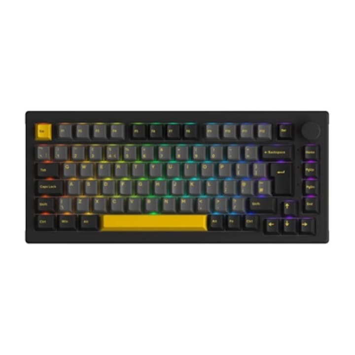 Akko 5075S Black&Gold Bluetooth / vezeték nélküli / USB-C angol gaming V3 Cream Yellow pro mechanikus billentyűzet, fekete-arany