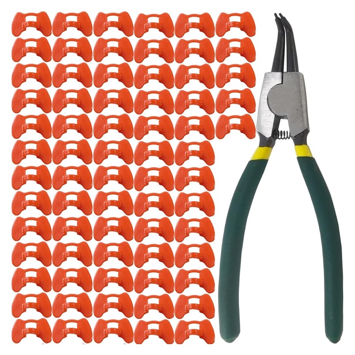 Set 100 de ochelari de protectie pentru pui, SINBINTA, Cu un cleste, Usor de purtat, Non-toxic si inofensiv, Reutilizabil, 4.7cm, Pentru pasari cu greutatea de 0.5-1.5 kg, Prevenire rani si infectii, Plastic, Rosu