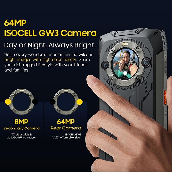 Telefon mobil Blackview BV9300 Pro, 24GB Ram(12GB+12GB extensibili), 256GB Rom, 15080mAh, Ecran dublu 6.7", Afisator de ceas, Android 13, Caracteristici faciale/NFC/amprente digitale, Portocaliu