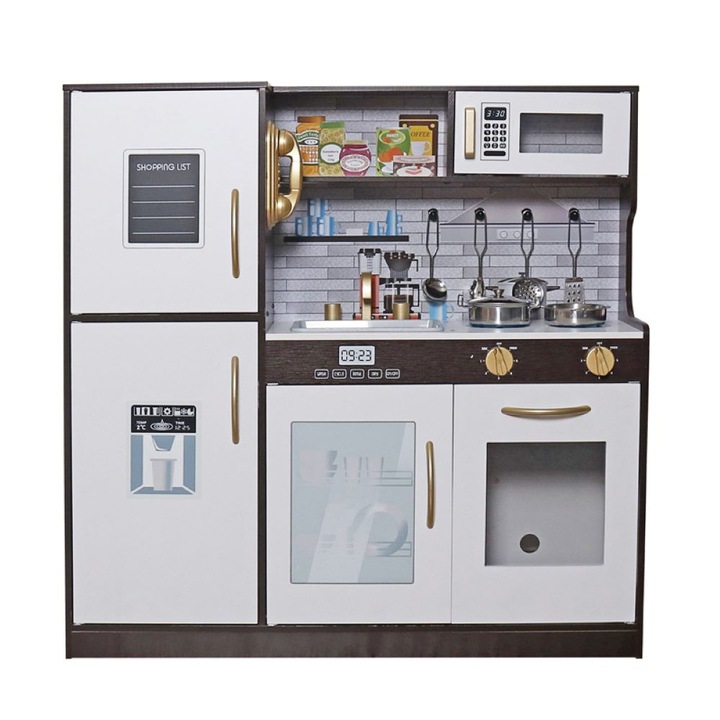 Детска дървена кухня, PROCART, съдомиялна, хладилник, фурна, котлон, включени аксесоари, 80.5x80x24 см