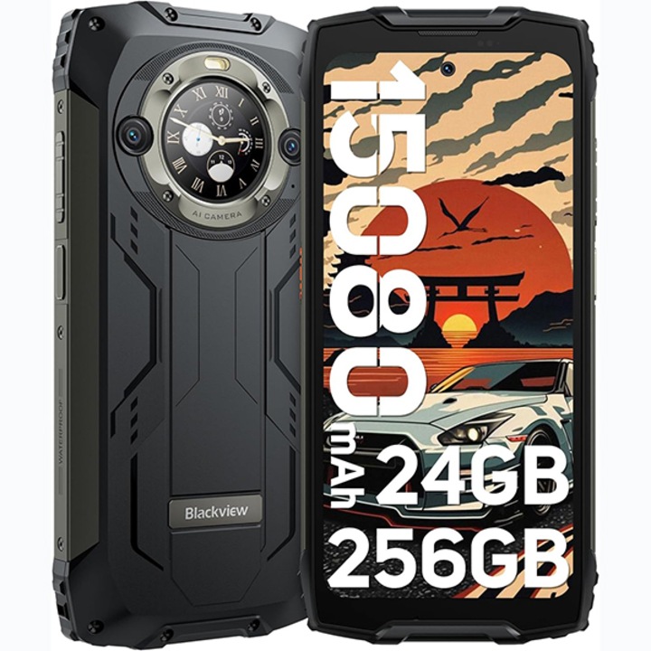 Смартфон Blackview BV9300 Pro, черен, 24GB+256GB, 15080mAh(33W), двоен екран 6.7", 64MP+32MP Android 13 NFC 100LM