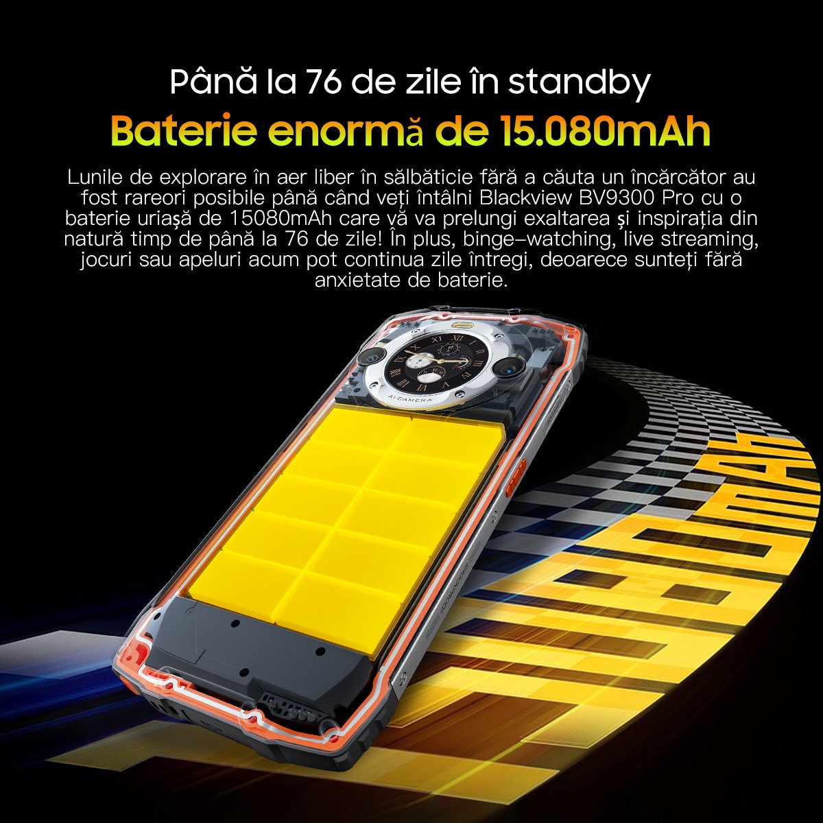 Telefon mobil Blackview BV9300 Pro, 36GB Ram(12GB+24GB extensibili), 256GB Rom, 15080mAh, Ecran dublu 6.7", Afisator de ceas, Android 13, Caracteristici faciale/NFC/amprente digitale, Verde