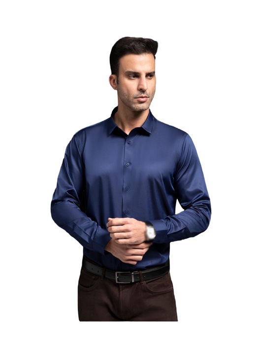 Férfi ing, S SYMEFER, hosszú ujjú, rugalmas, sötétkék, poliészter, Tengerészkék, 40