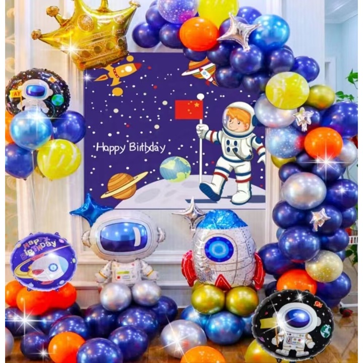 Пълен комплект аксесоари за рожден ден на тема астронавт, бял многоцветен, 20x20см