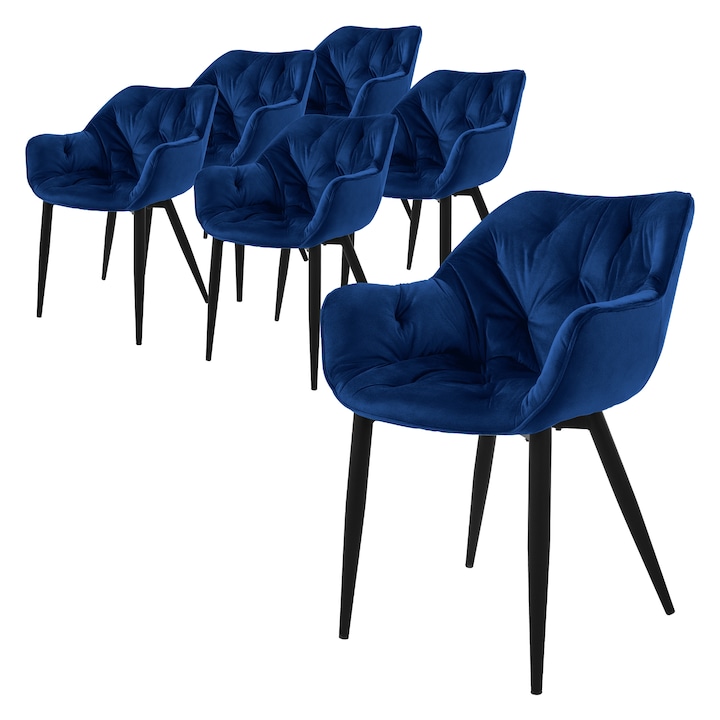 Комплект 6 трапезни стола ML-Design, тъмносини, кадифе, 59x67x83 см, модерен дизайн, лесно сглобяване