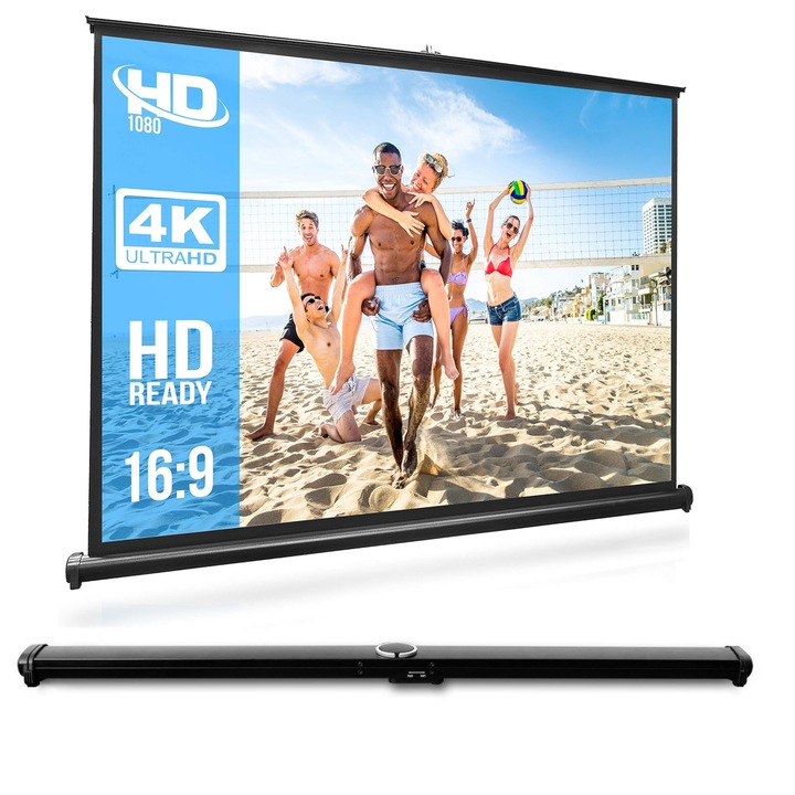 Прожекционен екран 40'' стоящо бюро, Мобилен, GOSTOCK®, Лек и компактен, 1 минута сглобяване и лесно транспортиране, 16:9, 4K HD, Идеален за домашно кино, На закрито/на открито, Черен