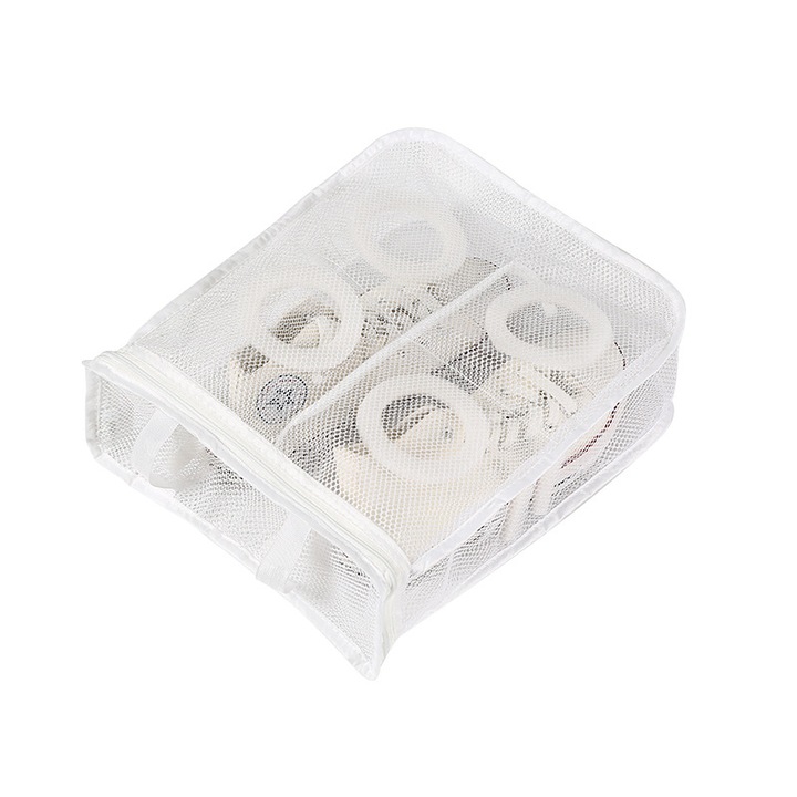 Sac pentru spalare si uscare incaltaminte, cu pad-uri din spuma pentru protectie in masina de spalat si uscator, prevazut cu torti pentru spalare, uscare si depozitare pantofi, 36x30 cm, alb