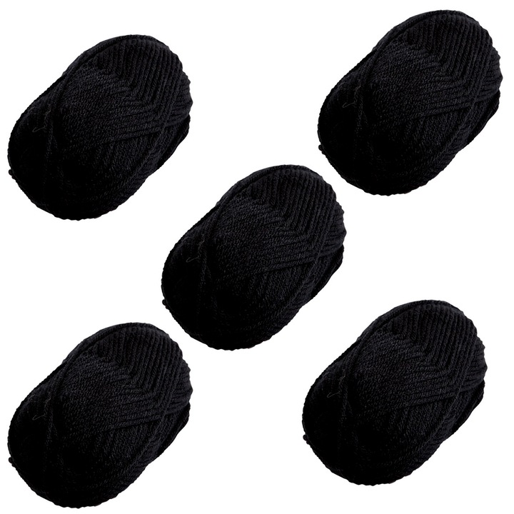 Fire textile, set 5 gheme, viu colorate, pentru tricotat, crosetat, pulovere, caciuli, manusi, fulare, sosete, pentru copii, Negru, OptimStar®