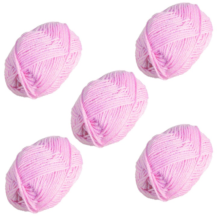 Fire textile, set 5 gheme, viu colorate, pentru tricotat, crosetat, pulovere, caciuli, manusi, fulare, sosete, pentru copii, Roz, OptimStar®