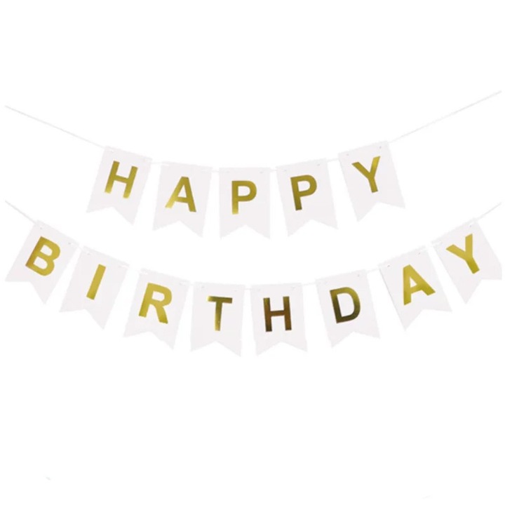Set ghirlanda Happy Birthday, Alb