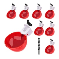 Set de 8 Adapatoare Automate, SINBINTA, Cu biti de gaurit, Design rezistent la scurgeri, Apa automata, Usor de utilizat si de curatat, Pentru gaini, rate, gaste si curcani, Plastic, 5.8x6.8cm, Rosu