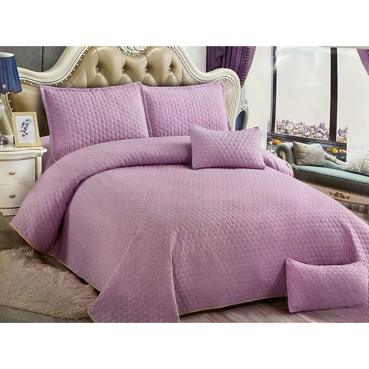 Cuvertura Matlasata, 5 Piese, 100% BUMBAC, Lila