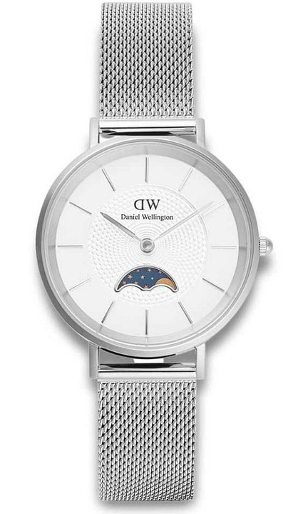Ceas dama Daniel Wellington, Quartz, Argintiu, Alb, otel inoxidabil, Bratara tip mesh, Rezistent la apa 30m