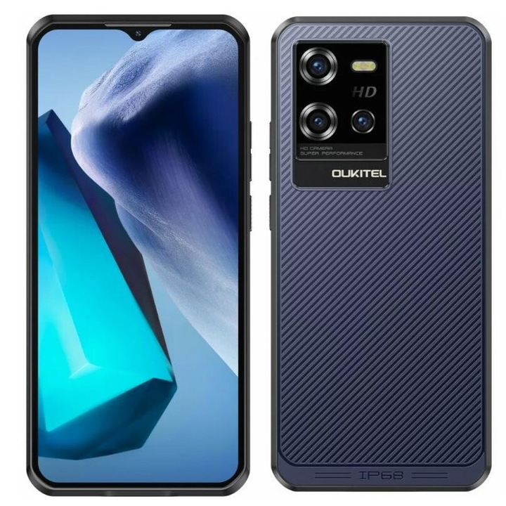 Мобилен телефон Oukitel WP50, процесор Mediatek Dimensity 6100+ Octa-Core, IPS LCD капацитивен сензорен екран 6.6", 4GB RAM, 256GB Flash, тройна камера 48 + 2 + 0.3 MP, 5G, Wi-Fi, Dual SIM, Android Blue