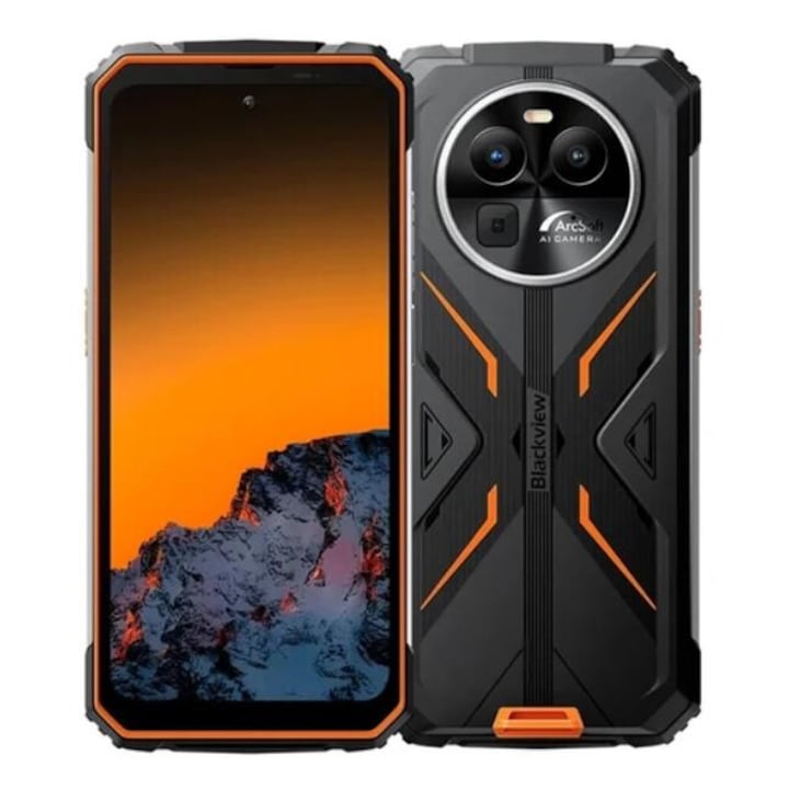 Blackview BV8100 mobiltelefon, Dual Sim, Mediatek Helio G99 processzor, IPS LCD kapacitív érintőképernyő 6,5", 8 GB RAM, 256 GB vaku, kettős kamera 50+13 MP, Wi-Fi, 4G, Android, fekete/narancs