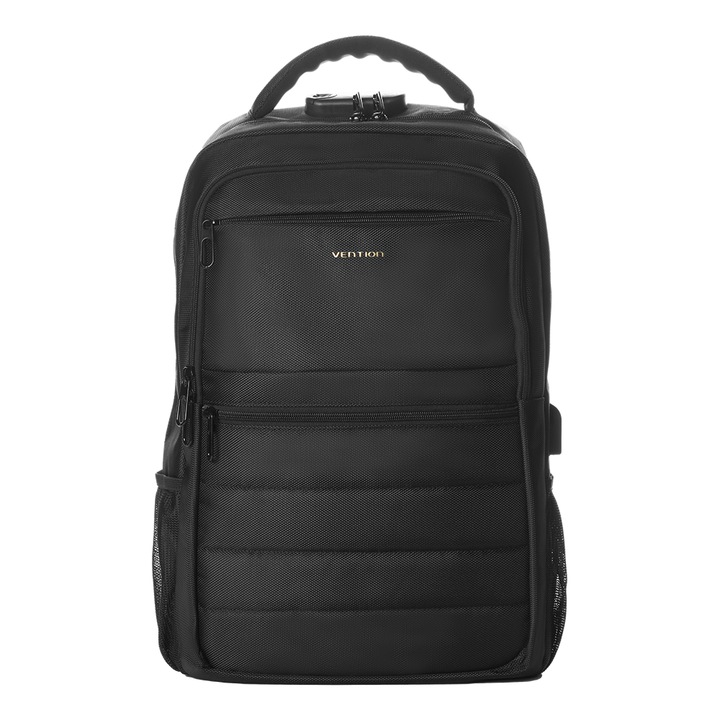 Laptop hátizsák, VENTION, KRK, Poliészter, 15,6 hüvelyk, USB port, Felszerelt zár, Vízálló, Fekete, 45 x 30 x 15cm
