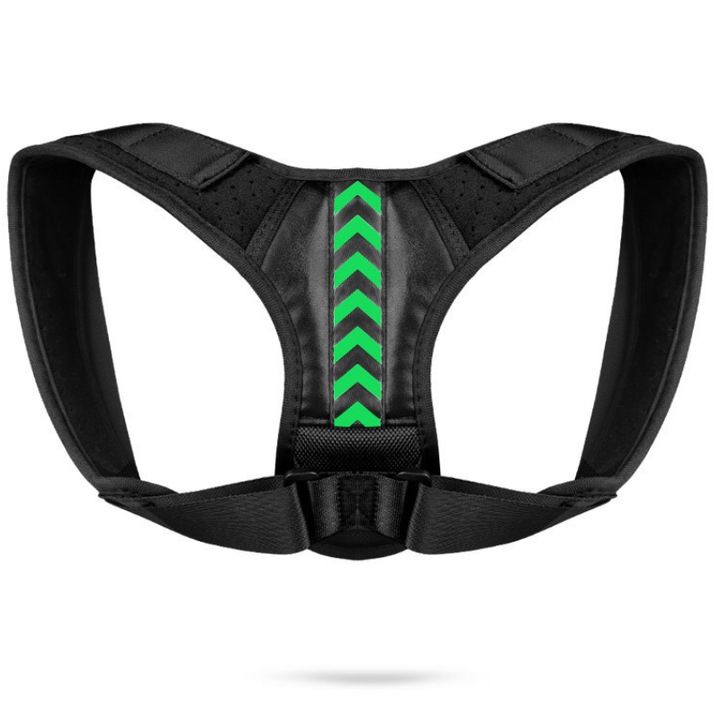 Corector ortopedic pentru postura, MzcrJosv®, suport pentru gat, umeri, spate, coloana, clavicula cu rol de indreptare a spatelui, unisex, negru/verde, marimea XL