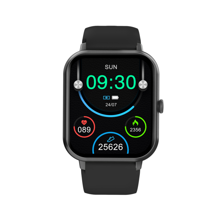 Спортен часовник, Smartwatch, Унисекс, Силиконова каишка, Bluetooth връзка, Мониторинг на съня, Сърдечен ритъм, Кислород в кръвта, Кръвно налягане, Музика, Уведомяване за съобщения, Черен