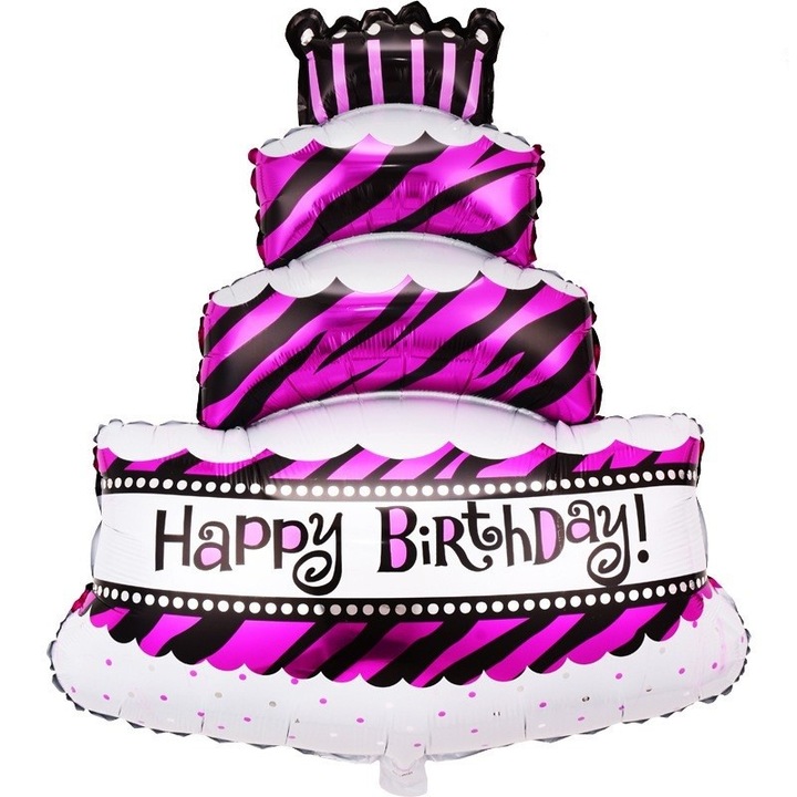Балон от Метализирано Фолио, Leski, Модел Торта с 4 Пласта, Балон за Годишнина, Модел Happy Birthday, 62x43 см, Индивидуална Опаковка, Включена Сламка, Надуване с Въздух или Хелий, Лилав
