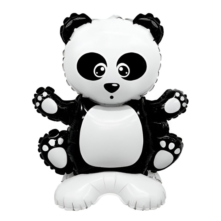 Balon din Folie Metalizata, Flippy, Figurine Animalute, Model Panda, 43x59cm, Ambalaj Individual, Pai Inclus, Umflare cu Aer sau Heliu, Alb Negru