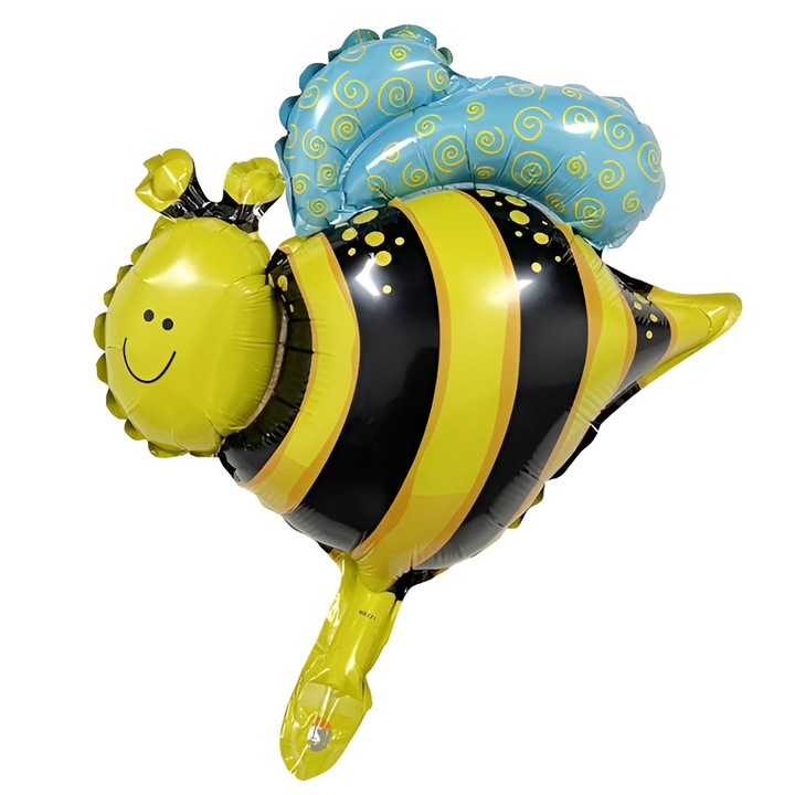 Balon din Folie Metalizata, Flippy, Mini Figurine, Model Albinuta, 36x42cm, Ambalaj Individual, Pai Inclus, Umflare cu Aer sau Heliu, Multicolor