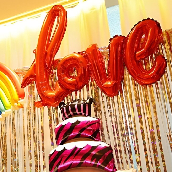 Fólia Lufi Szett, Kézzel Írott Love Modell, 102x65 cm, Valentin Napi Lufik, Egyedi Csomagolás, Szívószál Mellékelve, Levegővel vagy Héliummal Fújható, Piros - kiváló minőség