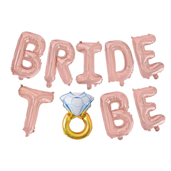 Комплект балони от метално фолио, Flippy, Bride To Be Model, 40 cm букви, парти балони, индивидуална опаковка, включена сламка, надути с въздух или хелий, розови