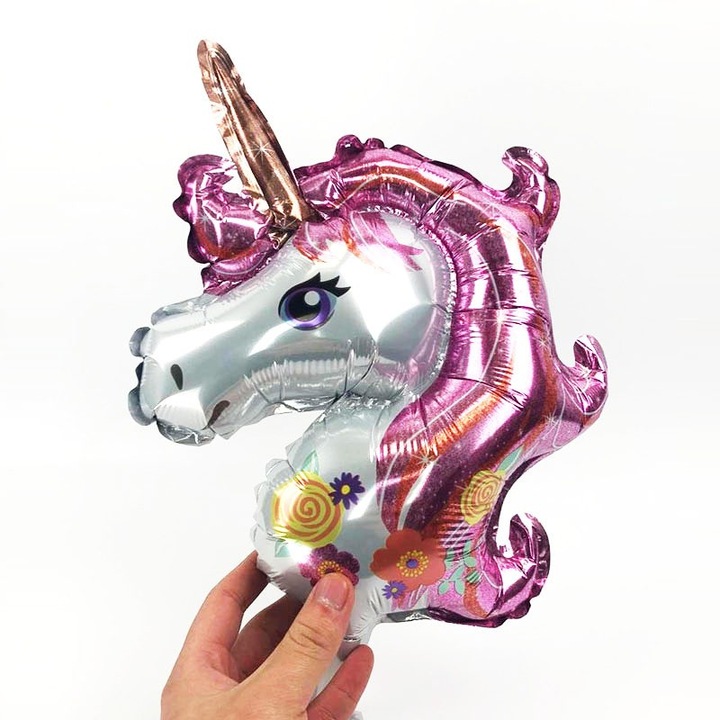 Balon din Folie Metalizata, Southern Sky, Figurina Unicorn, Tema Animalute, 30 cm, Ambalaj Individual, Pai Inclus, Umflare cu Aer sau Heliu, Roz