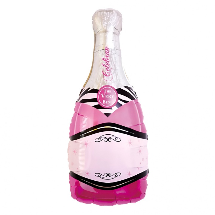 Balon din Pelicula protectie Metalizata, Southern Sky, Figurine, Model Sticla de Sampanie, 49x100 cm, Ambalaj Individual, Pai Inclus, Umflare cu Aer sau Heliu, Mov