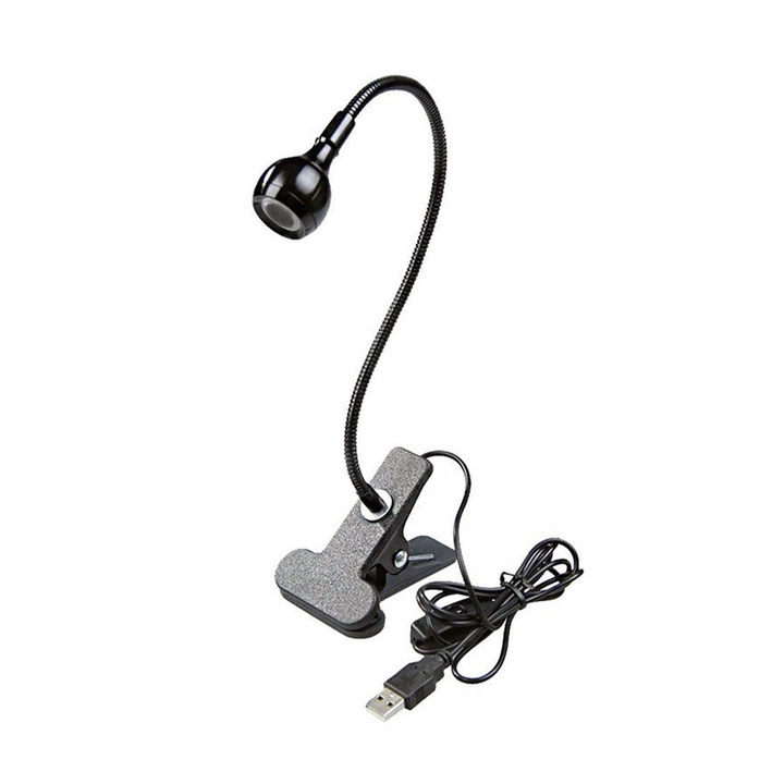 SINBINTA UV/LED мини бърза лампа, С щипка, Гъвкава, Въртящ се на 360° дизайн, 5W LED, Захранване от USB, За маникюр и педикюр, Цвят черен