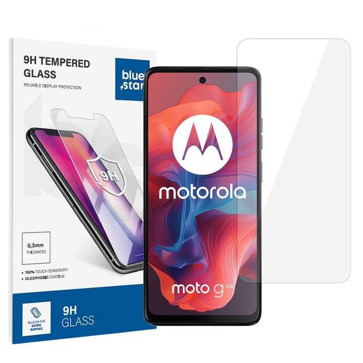 Motorola Moto G04 / G04s / G24 / G24 Power / E14 kompatibilis üvegfólia, előlapi, edzett, Bluestar