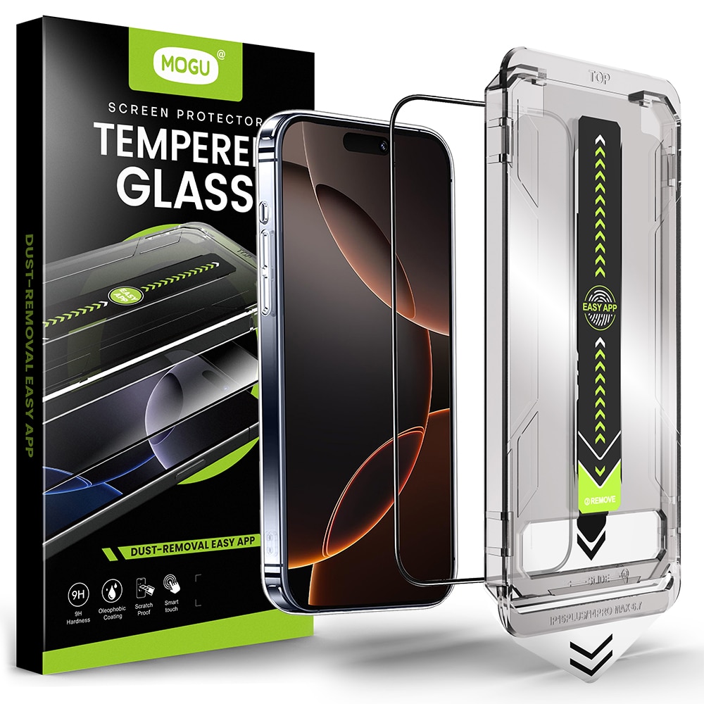 Folie sticla protectie telefoane, MOGU, compatibila cu iPhone 16 Pro, instalare usoara, instalare 1:1 usoara si rapida cu dispozitiv de montare automata in 30 de secunde, protectie a telefonului, folie de inalta definitie，transparent