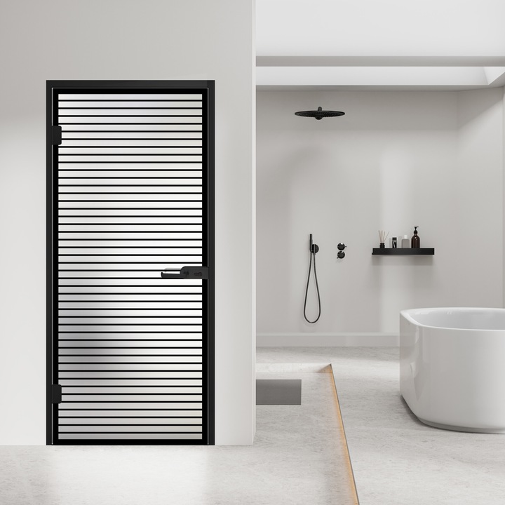 Usa batanta Studio Black, model Moris negru pentru gol 80x198 cm cu toc L pentru interior, sticla 8 mm mata, securizata